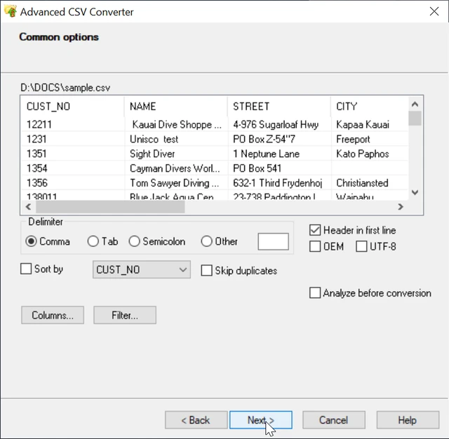 Capturas de pantalla del convertidor CSV avanzado
