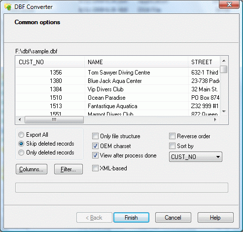 DBF Converter - DBF into XML, CSV, HTML, SQL and more