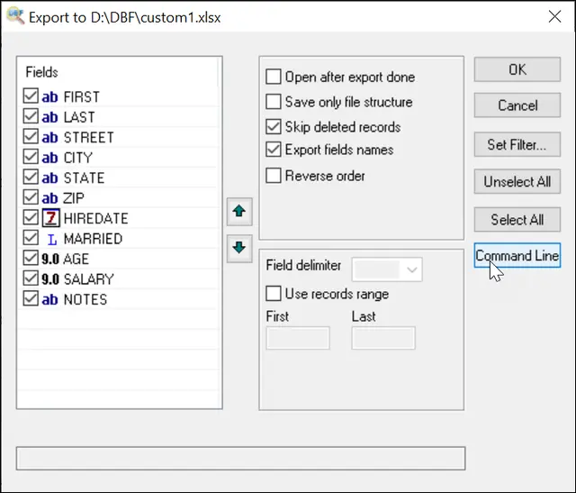 DBF to Excel screenshot