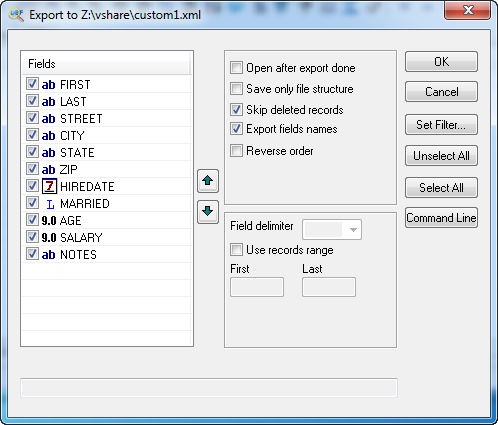 Export DBF to XML Screenshot