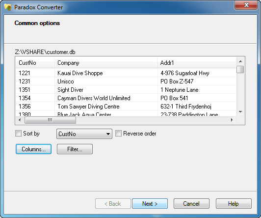 Convert Paradox files into XLS, XML, CSV, TXT, HTML, RTF, SQL and more.