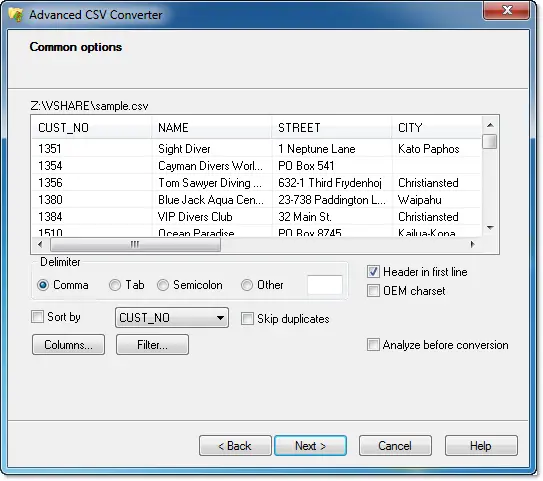 common options for csv to sql conversion