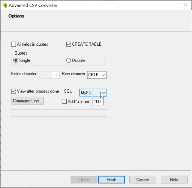 SQL file format options