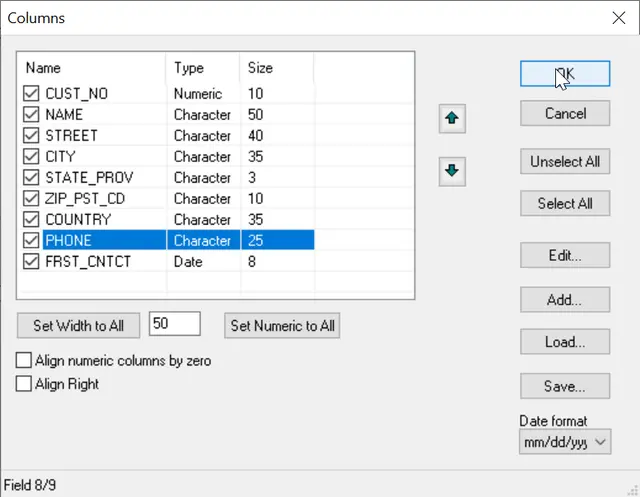 setting types and columns