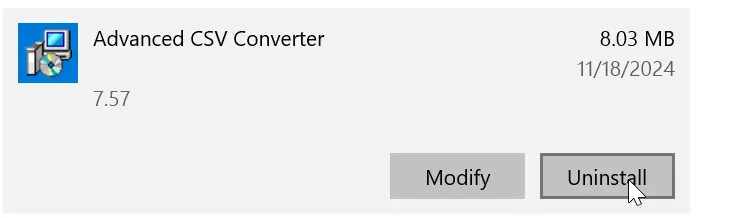 How to uninstall CSV Converter