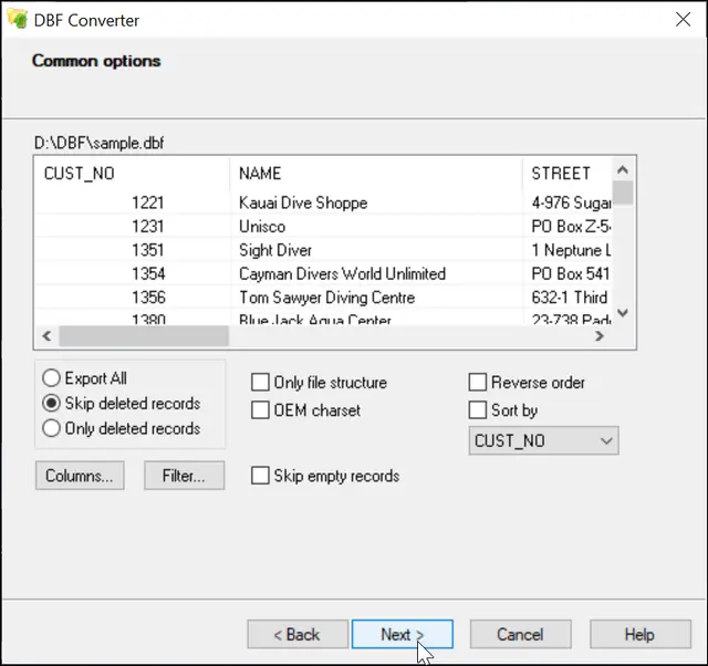common options for dbf to csv conversion
