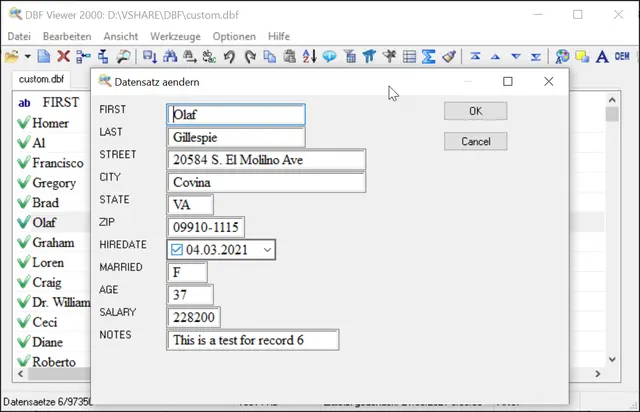 Hauptfenster von DBF Viewer und DBF Editor