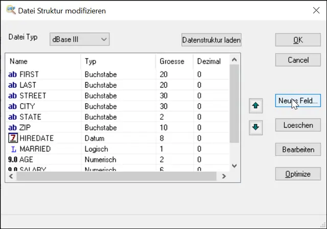 DBF-Dateistruktur ändern