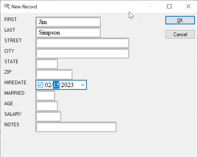 Add record to dbf file wizard