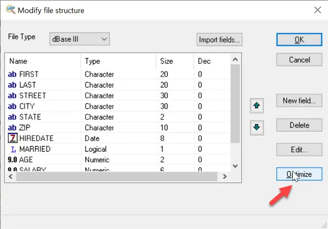 Optimization dialog Optimization dialog