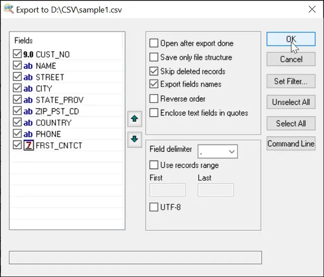 Export DBF to CSV