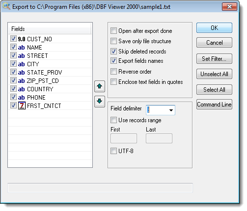 Export DBF to Text Screenshot