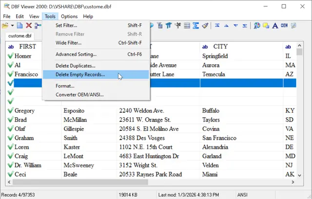 Delete Empty Records Menu