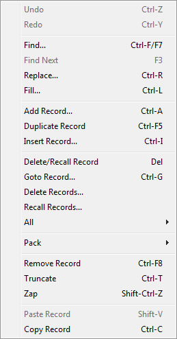 Menu Edit in DBF Viewer 2000