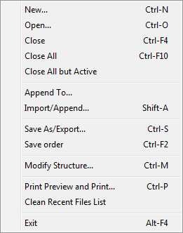 Menu File in DBF Viewer 2000