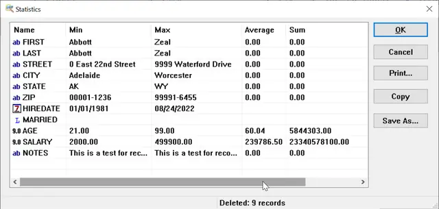 Statistics in DBF File