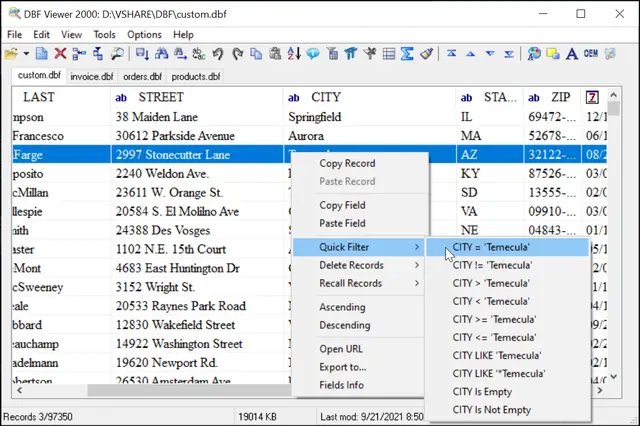 DBF Viewer with Quick Filter