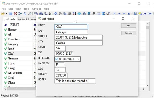 Main window of DBF Viewer and DBF Editor