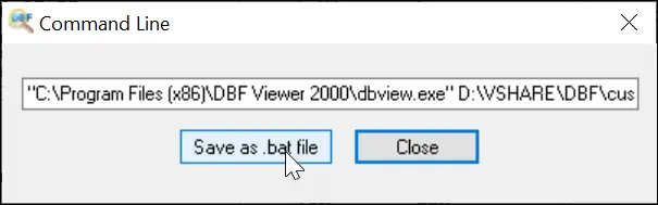 Befehlszeile zum Exportieren von dbf-Dateien generieren