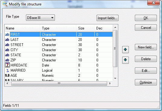 Modify DBF File structure